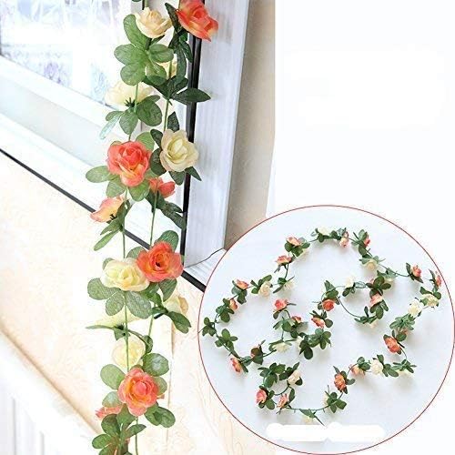 Miracliy 5Pcs 41FT Flower Garland Artificial Rose Arch Vines Fake Spring Floral Garland for Flower