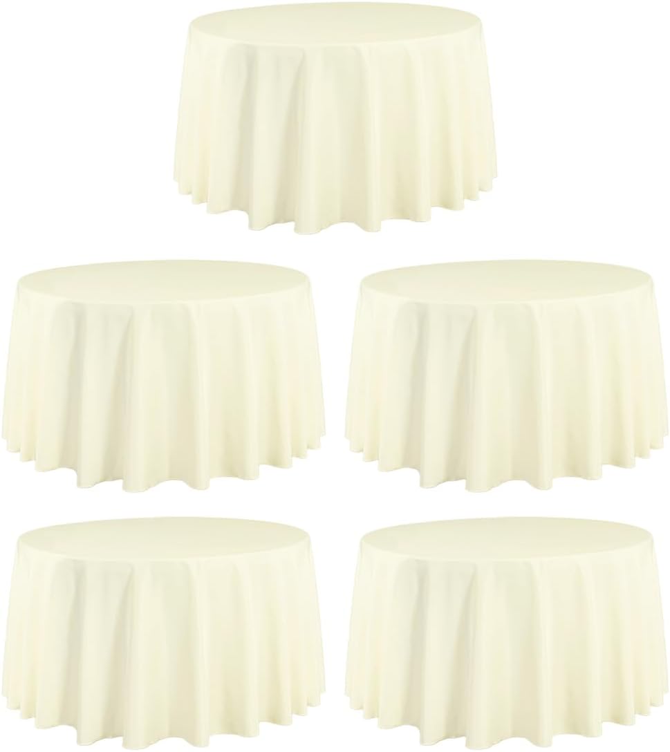 LTC LINENS 5 Pack 108 Inch Round Tablecloths Ivory - Great for 48 Inch Round Table Floor Length