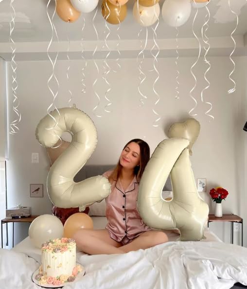 40 Inch Cream White Mylar Foil Number 6 Birthday Balloon, Digital Balloons for 6 16 Boy Girl Party