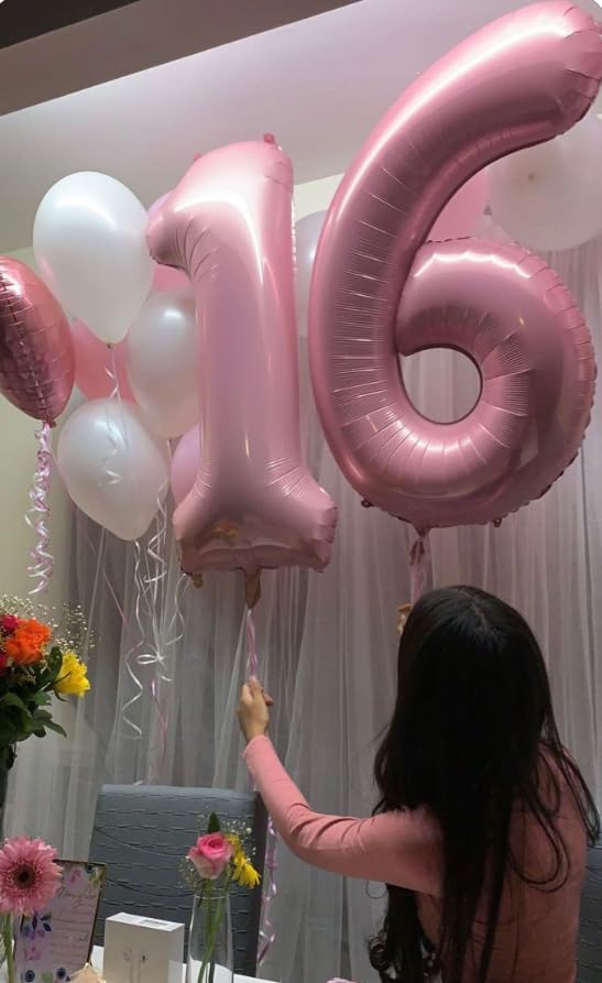 40 Inch Big Pearlescent Pink 9 Balloon Number, Jumbo Giant Happy 9th 19 29 39 49 99 Birthday Party