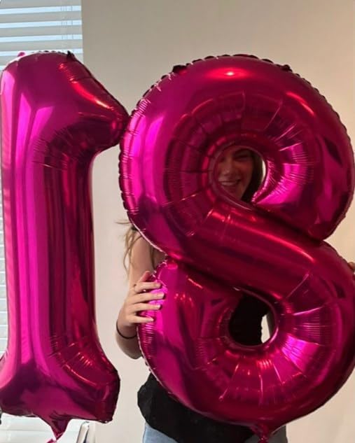 Hot Pink Foil Number 8 Balloon 40 Inch, Helium Mylar Eight Number 8 18 28 38 48 58 80 88 Birthday