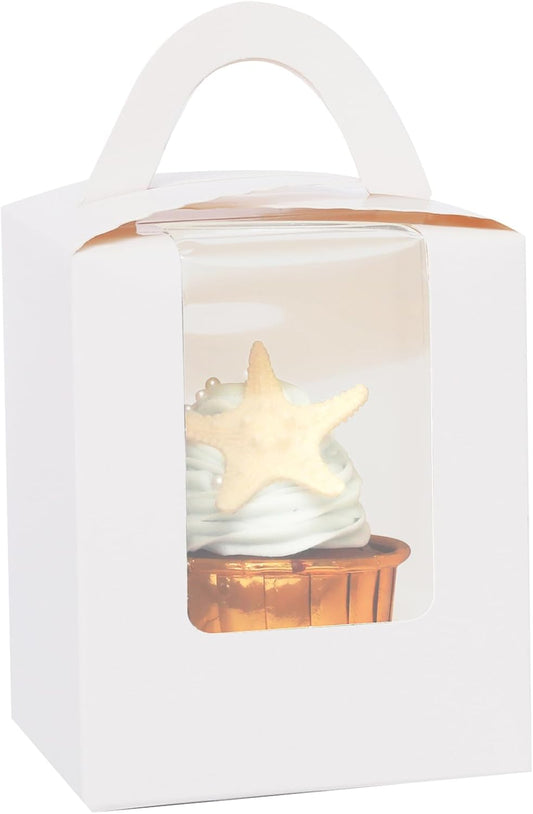 Bakepacker Auto-pop up Individual Cupcake Boxes with Window 25 Count White Single Cupcakes Box 3.6