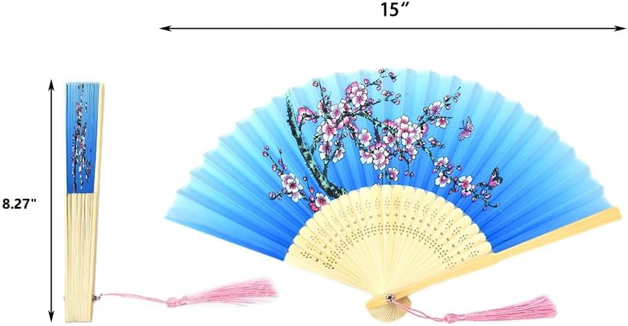HUNANBANG 4 Pieces Oriental Bamboo Folding Hand Fans Church Wedding Gift, Party Favors, DIY