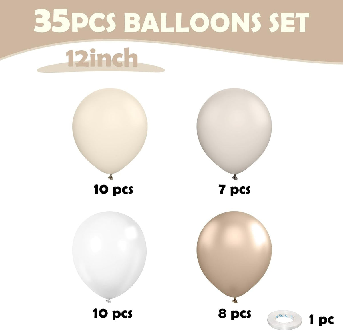 Beige White Gold Balloons,12 Inchs Sand White Metallic Champagne Clear Bride Balloons for Girls