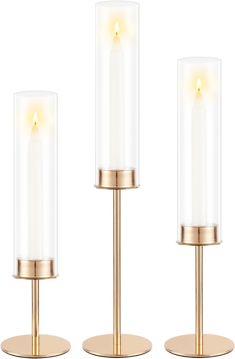 Gold Candle Holders Set of 3 for Glass Taper Candle Holders,Hurricane Candlestick Holder for Home