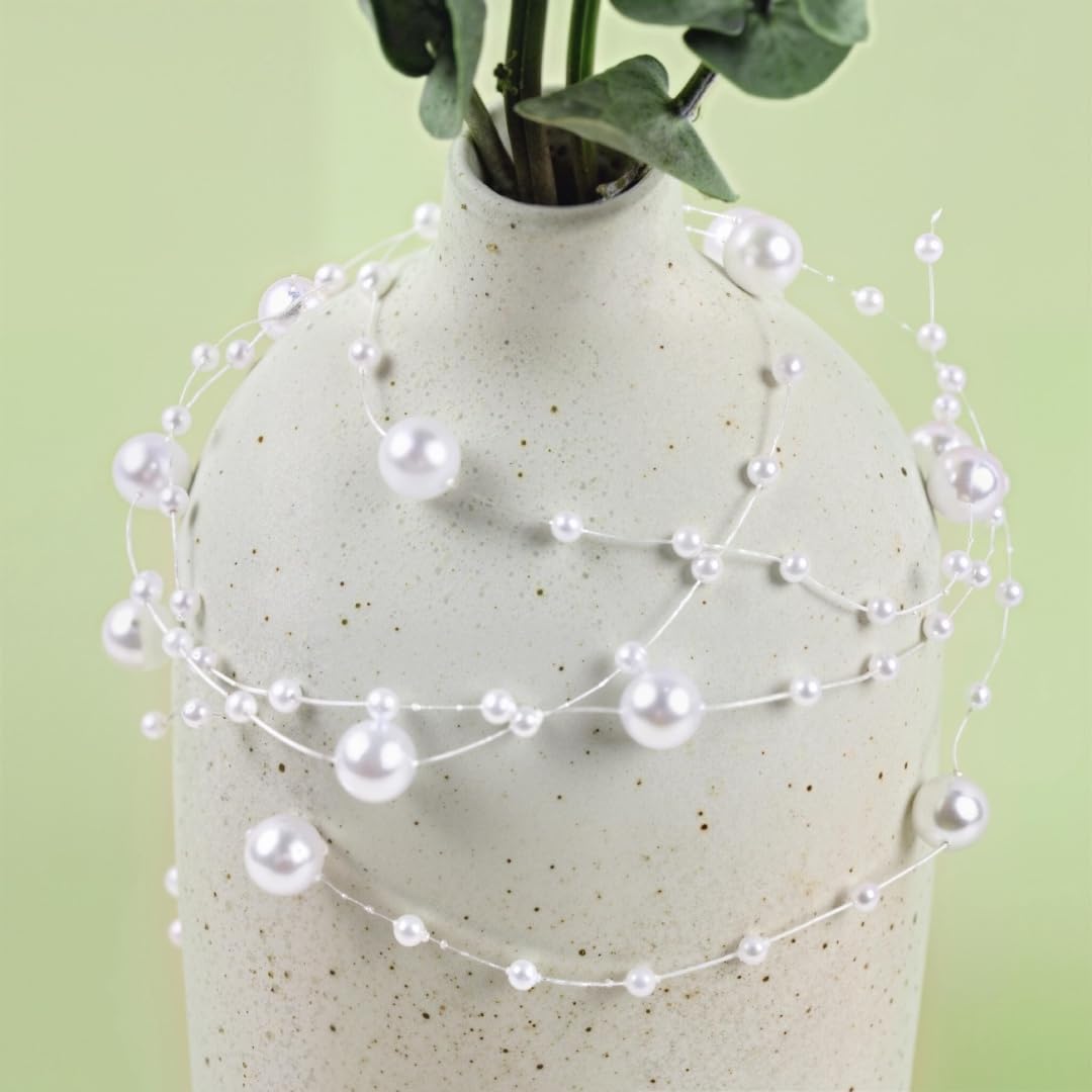 DomeStar 200FT White Pearls String, Artificial Pearl Strand Beaded Wire, for Home Decor, Garland