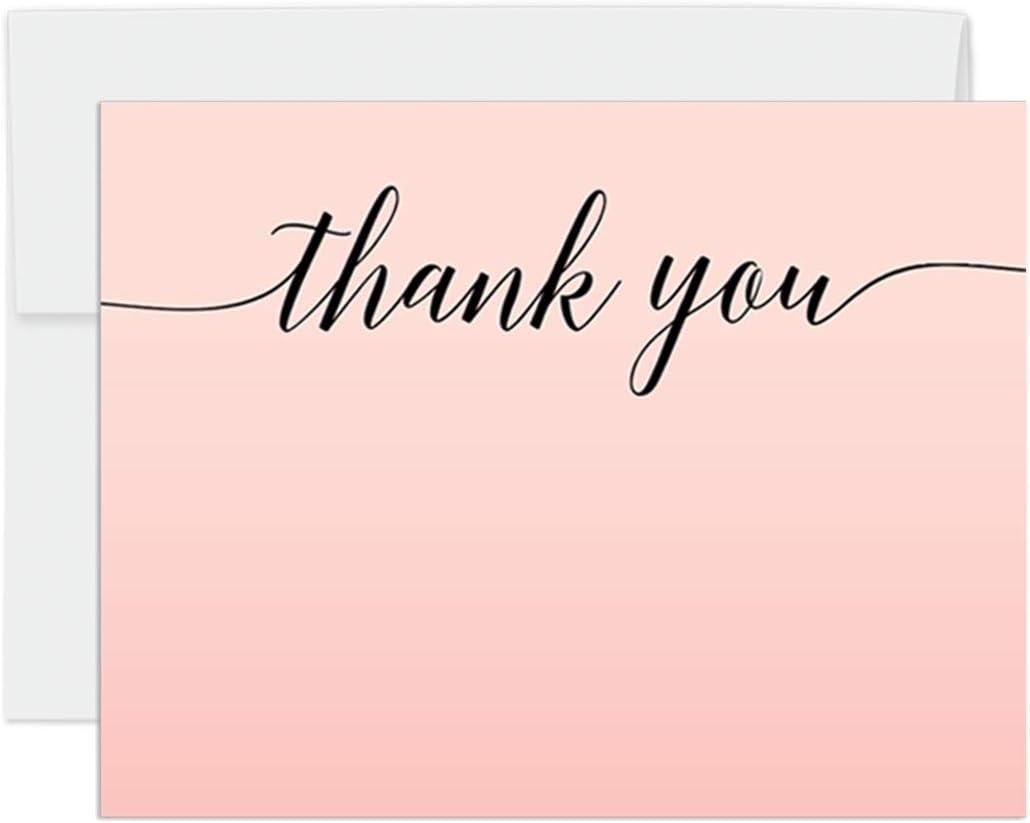 Andaz Press Blush Pink Rose Elegant Party Collection, Blank Thank You Note Cards with Envelopes