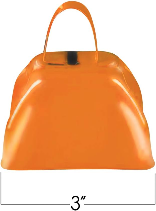 ArtCreativity 3 Inch Orange Metal Cowbell Noisemakers - Pack of 12 - Loud Metal Cowbell Noise