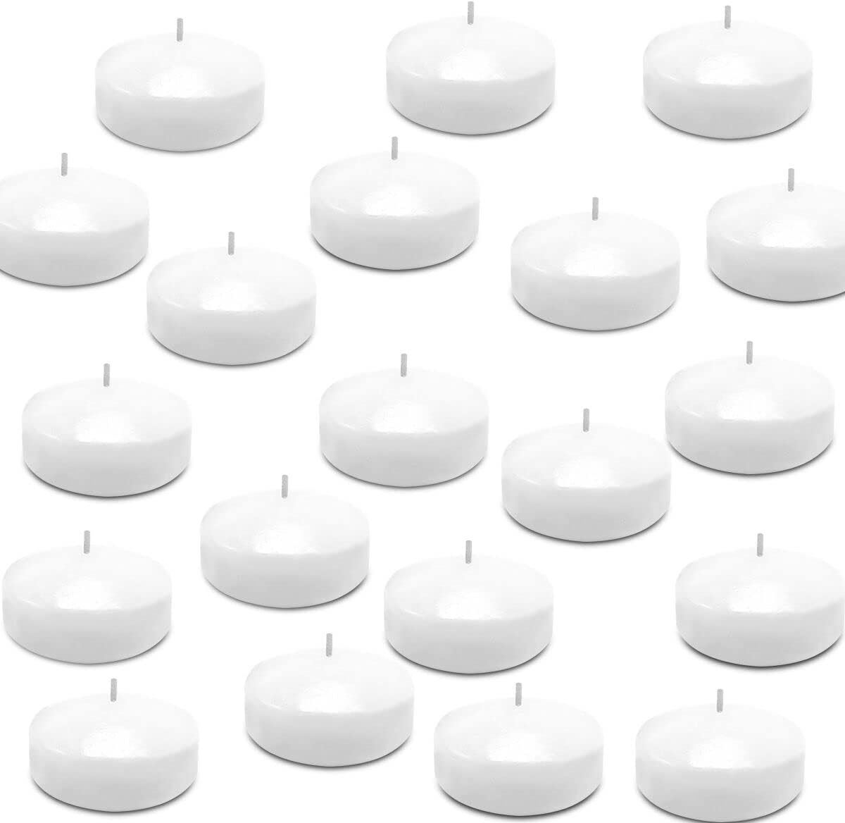 JHENG 50 Pack Floating Candles, 2'' White Unscented Dripless Wax Burning Candles, for Cylinder