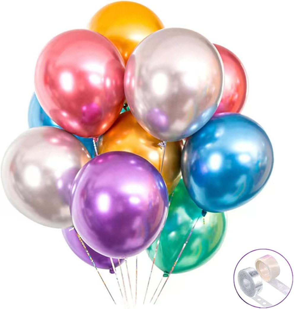 Colorful Party Balloons 100pcs 12inch Chrome Metallic Helium Balloons for Birthday Party Decoration