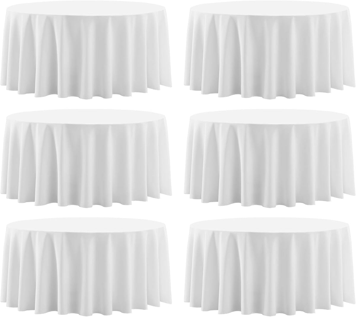 Round Tablecloth 6 Pack 108 Inch White Tablecloths Washable Decorative Linen Polyester Table