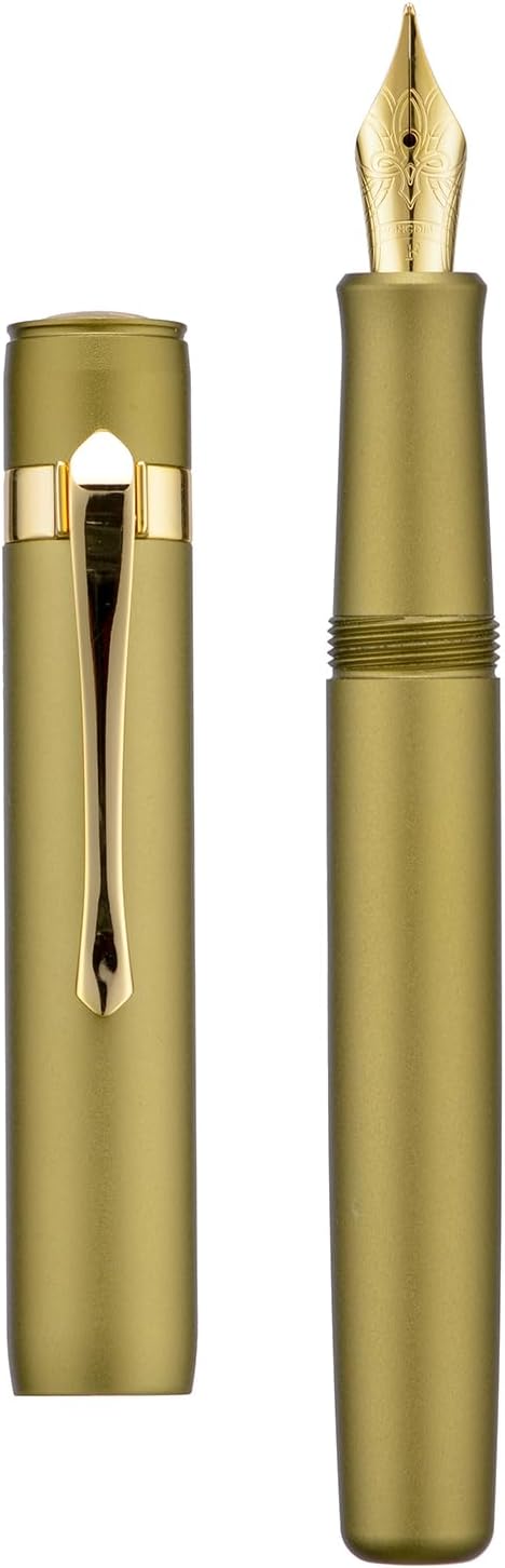 HONG DIAN M2 Black Forest Mini Fountain Pen, Fine Soft Nib & Sleek Shape Aluminium Short Pocket