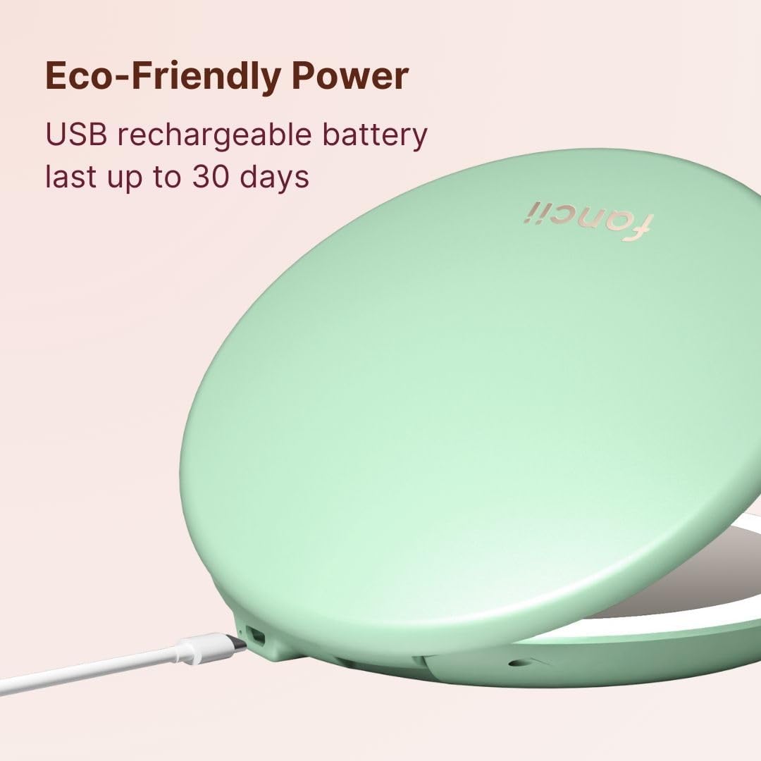 Fancii Taylor LED Lighted Compact Makeup Mirror, Rechargeable, 10x /1x Magnifying, 3 Light