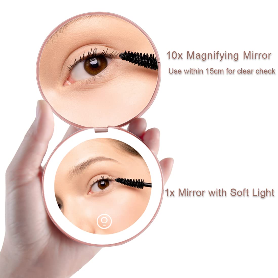 Compact Mirror with LED Light,1x/10x Magnifying Rechargeable Mirror,3.5in, Dimmable Travel Mirror