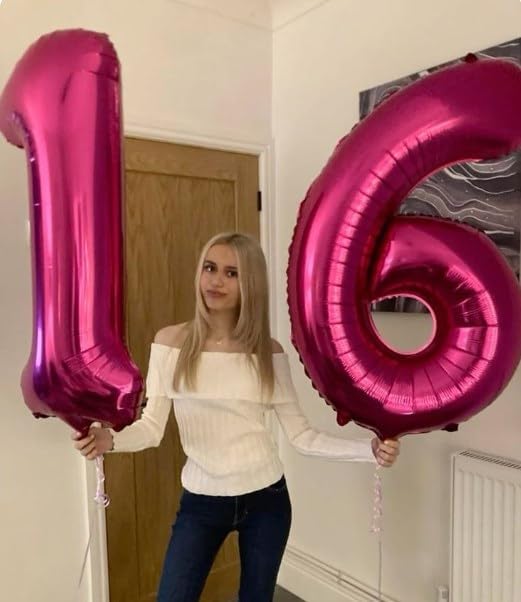 40 Inch Hot Pink Mylar Foil Number 6 Birthday Balloon, Digital Balloons for 6 16 Boy Girl Party