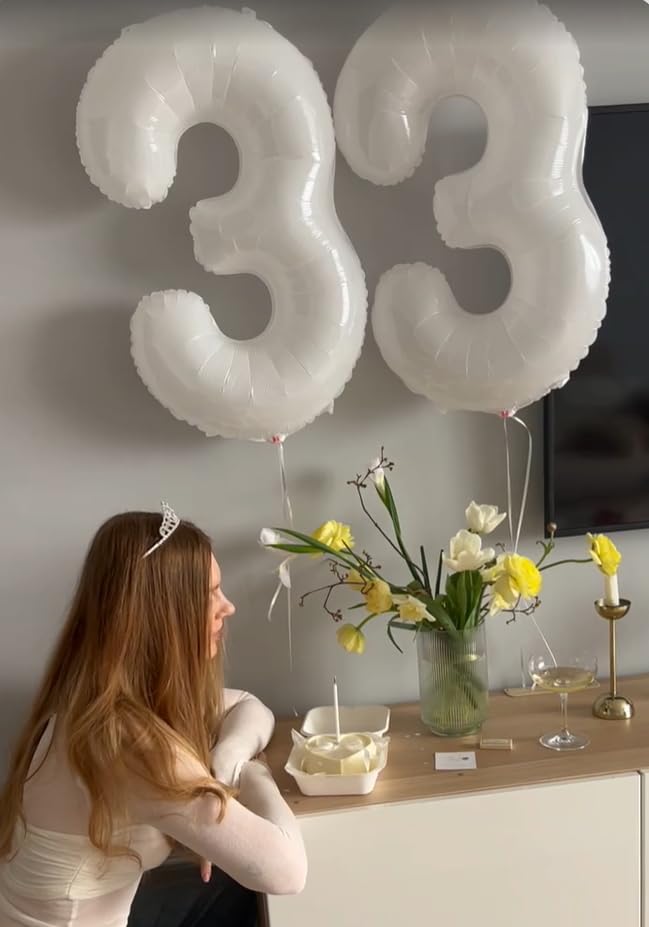 40 Inch White 3 Large Number Balloon, 3 13 23 30 33 36 White Birthday Party Decorations, Number