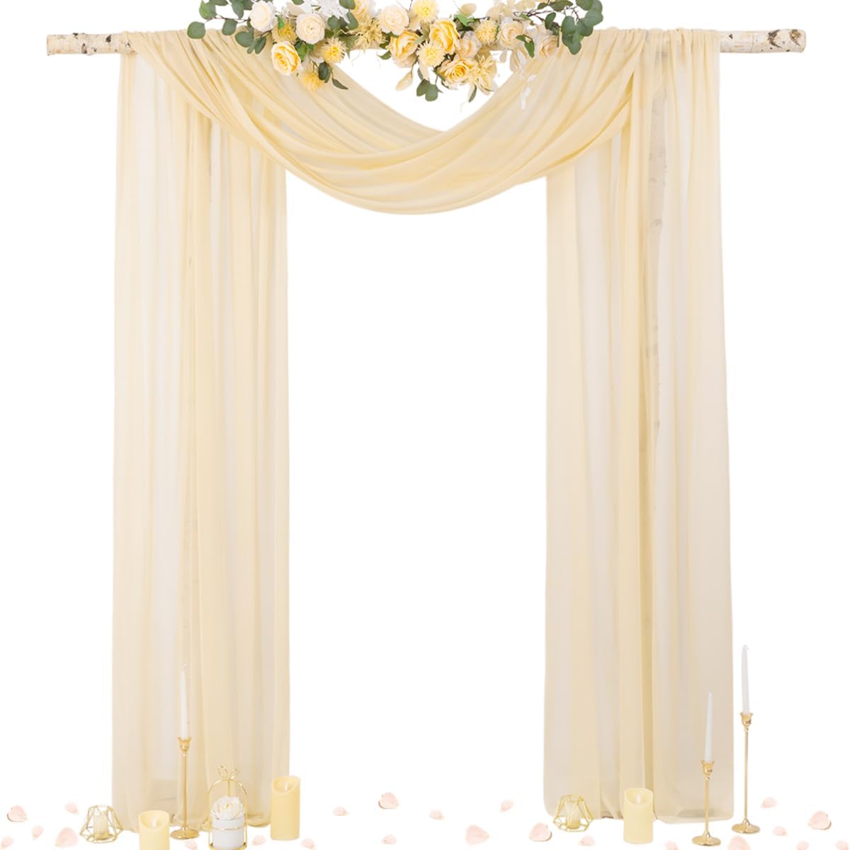Socomi Champagne Sheer Wedding Arch Draping Fabric 29" x 20Ft 1 Panel Outdoor Curtain Drapes Extra
