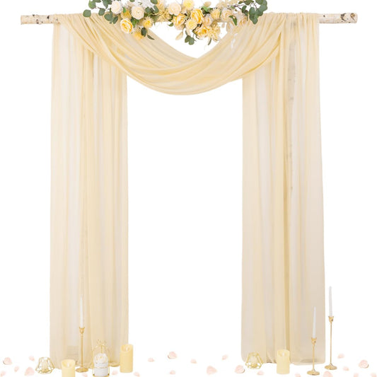Socomi Champagne Sheer Wedding Arch Draping Fabric 29" x 20Ft 1 Panel Outdoor Curtain Drapes Extra