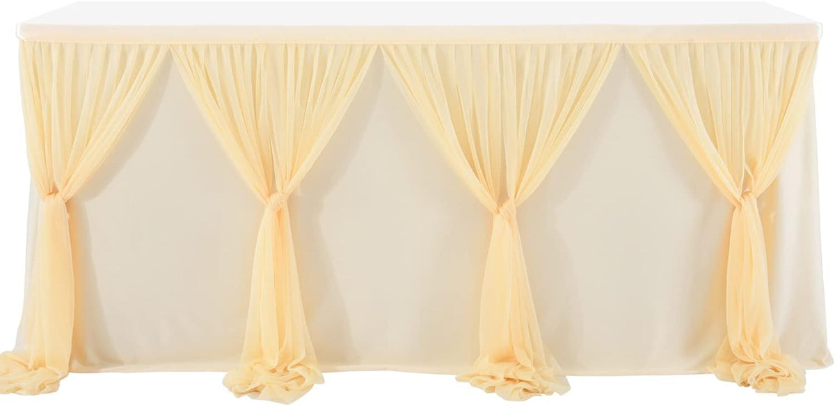 14ft Champagne Table Skirt Tulle Wedding Table Cloth Elegant Tutu Table Skirt Cover for Birthday