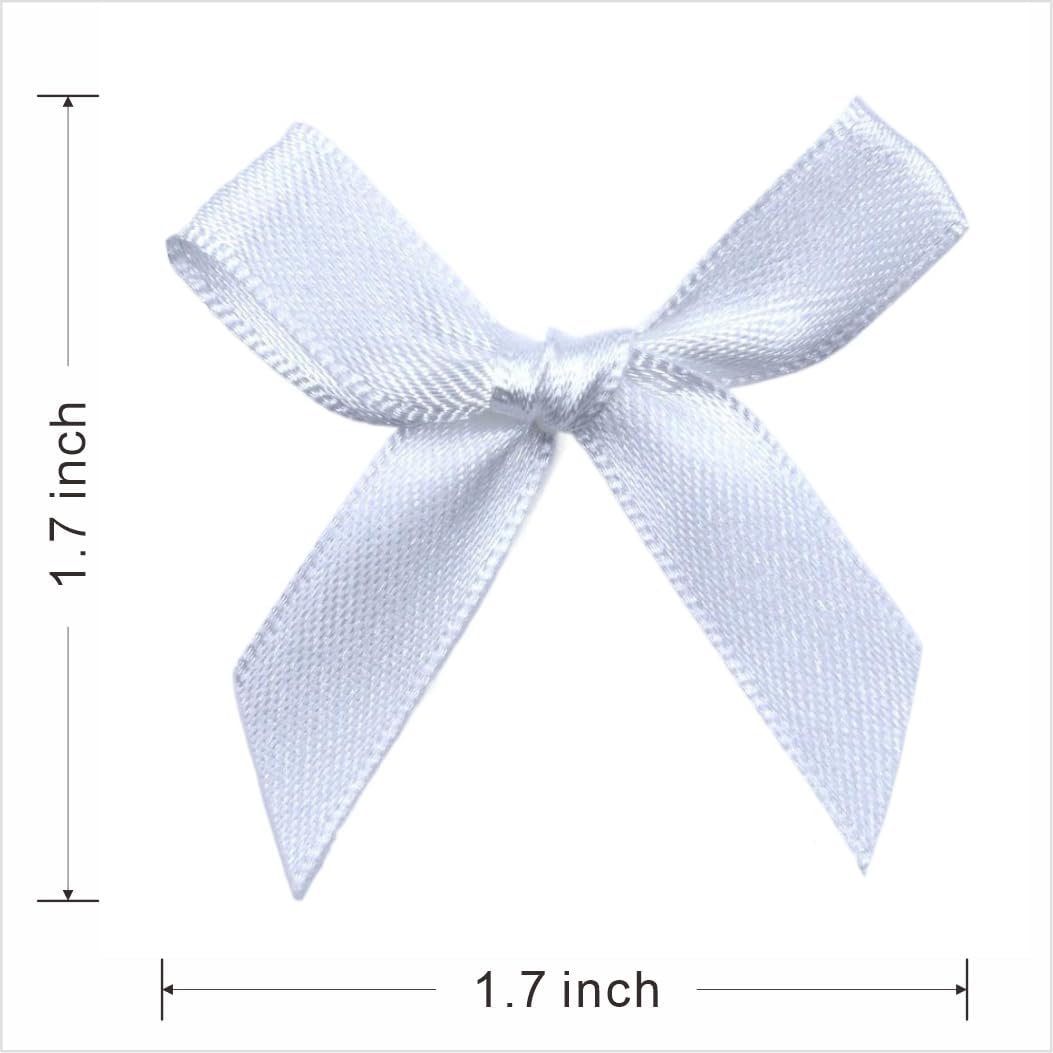 60pcs 1.7" White Mini Ribbon Bows Decor – Small DIY Satin Bows for Crafts, Little Bows for Gift