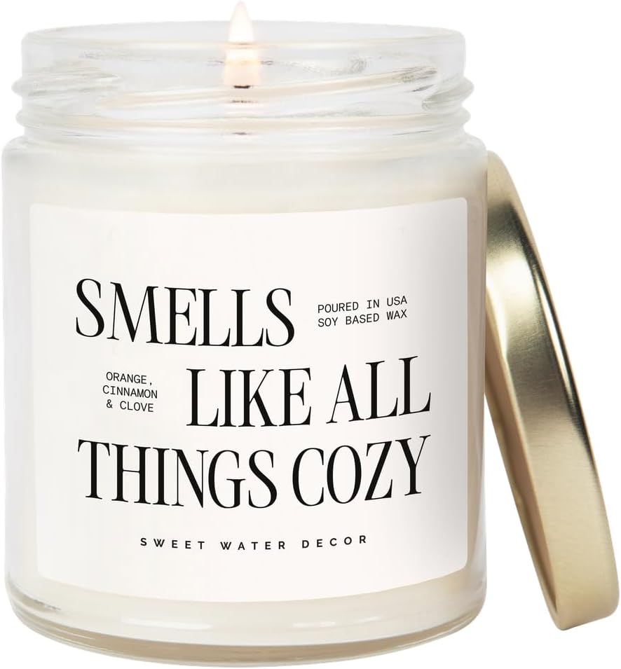 Sweet Water Decor Smells Like All Things Cozy Candle, Orange Cinnamon Ginger Clove Scent, 9oz Soy
