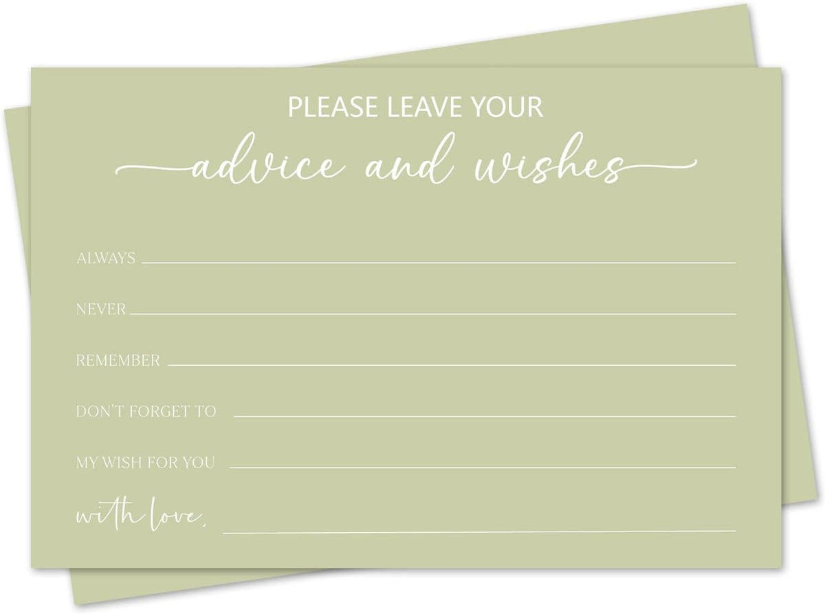 Green Advice and Wishes Card, Advice Cards for The Bride and Groom, Bridal Shower,Wedding or Baby