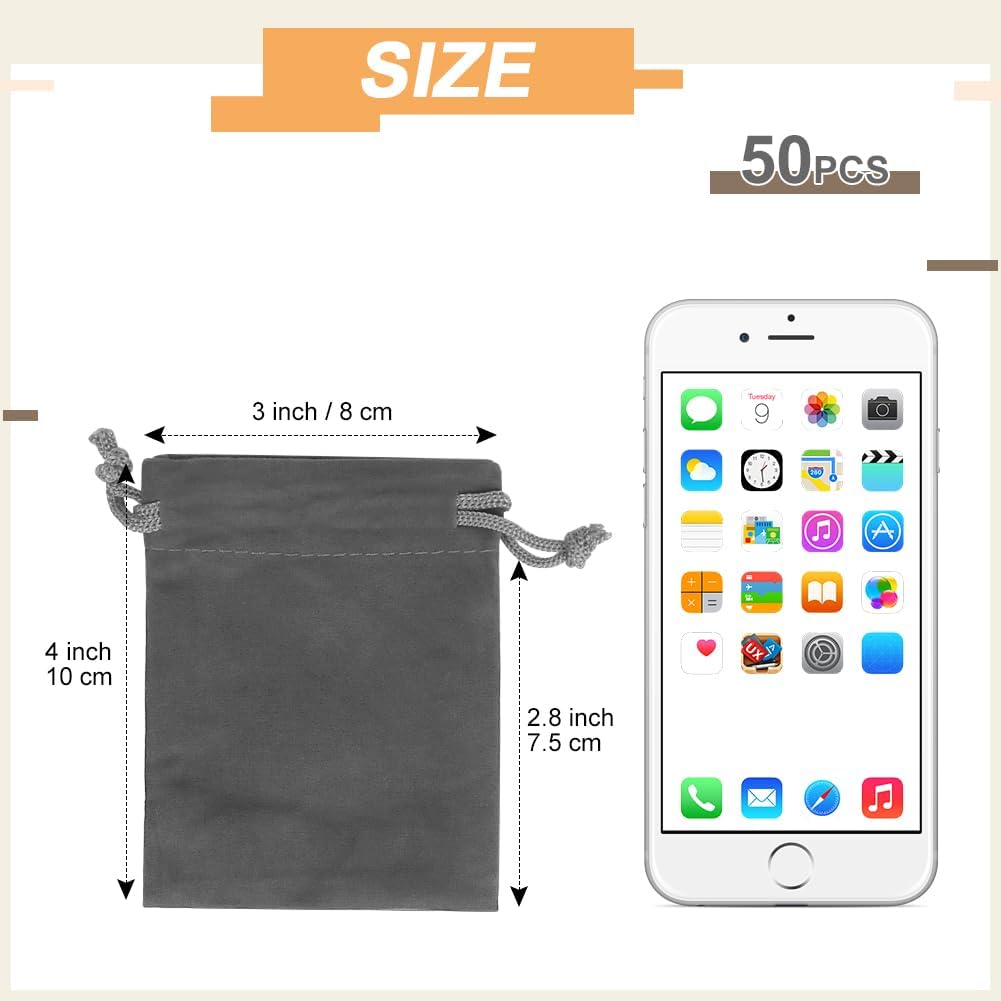 Shintop 50pcs velvet Gift bags, 3x4inch Little Grey Drawstring Jewelry pouches Coin Purse for Dice