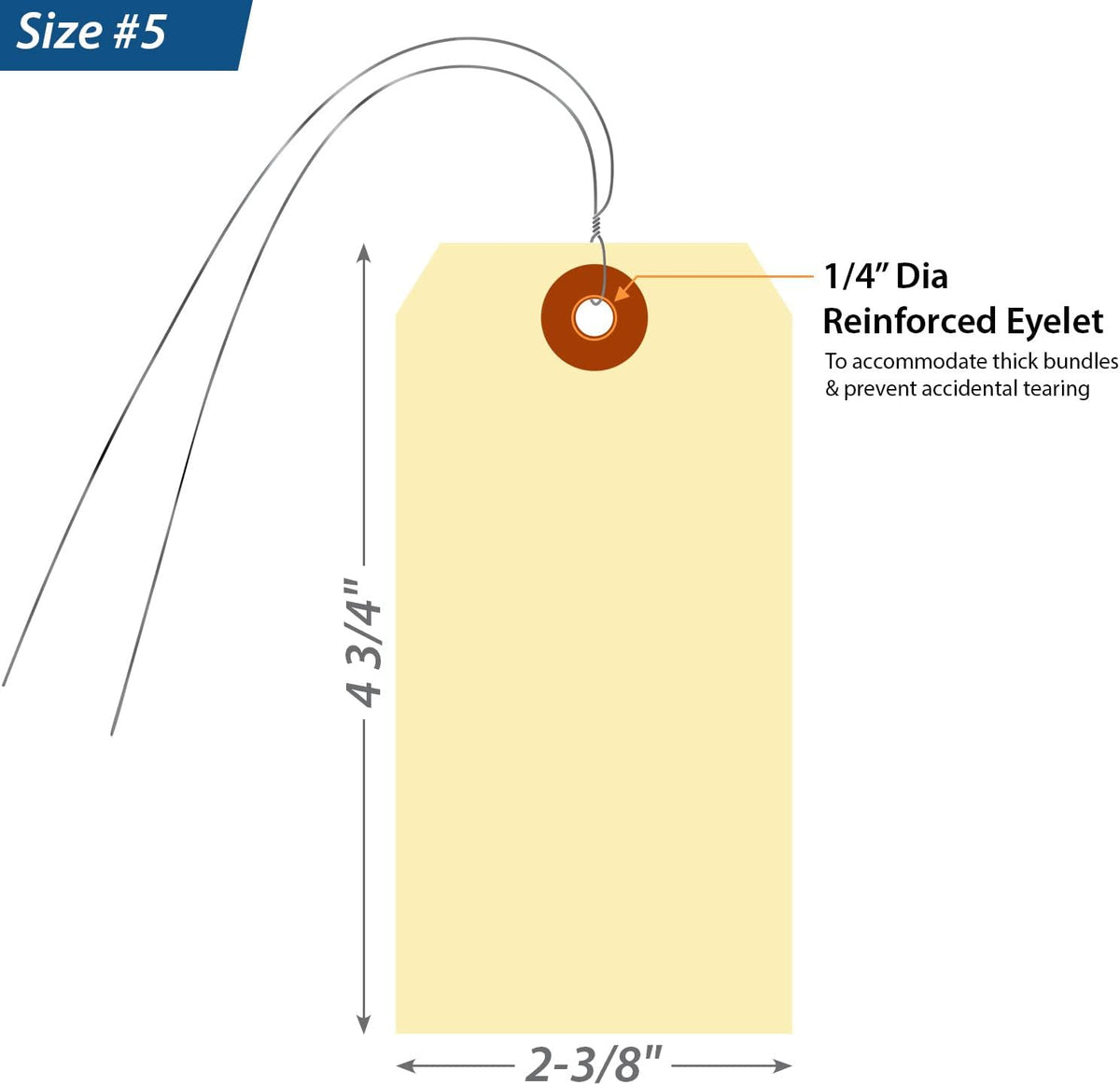SmartSign Blank Manila Shipping Tags with Wire - Pack of 1000, Size-5, 13pt Thick Prewired