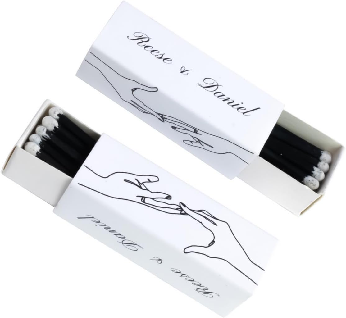 10 Boxes - Customized Matchboxes Colorful Tips (Wedding Design #5, 4" Matchboxes) (2" Matchsticks