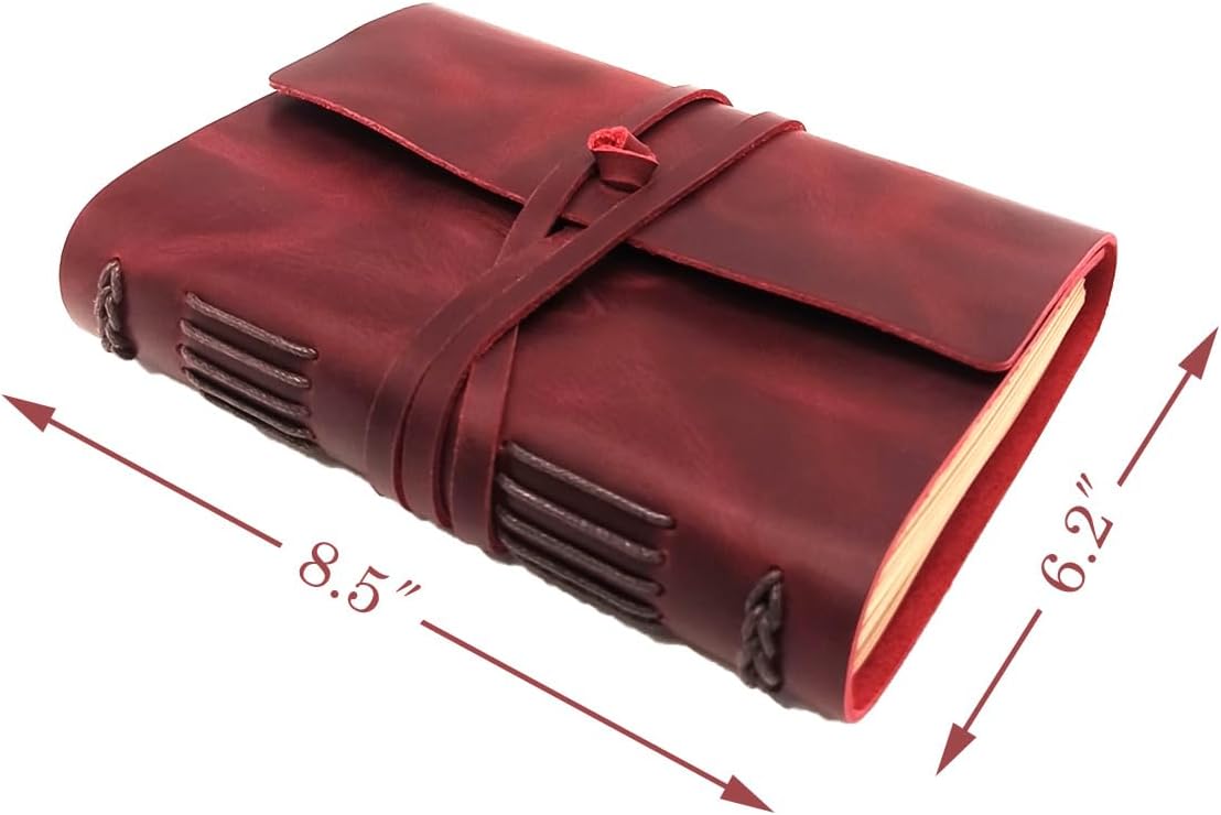 Red Notebook Journal - Nice Genuine Leather Journaling for writers A5 Size Diary 6.2x8.5