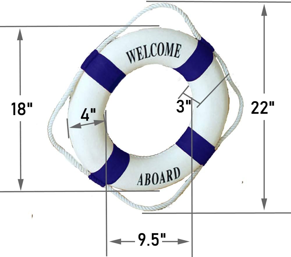 MorroMorn Lifebuoy Wall Hanging Decor - Welcome Aboard Mediterranean Style Home Decoration (Navy