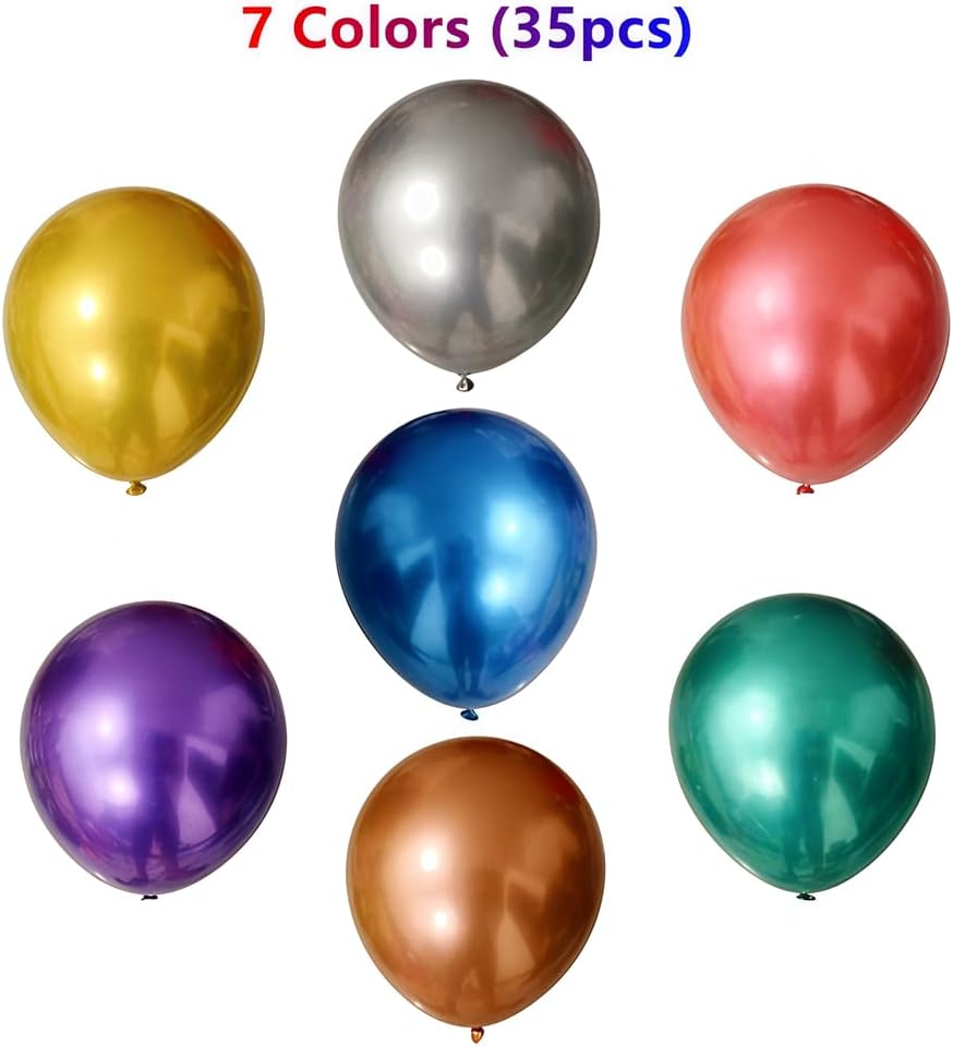 35 Pack Metallic Balloons 18 Inch Chrome Shiny Assorted Colors Latex Rainbow 7 Kinds Color Large