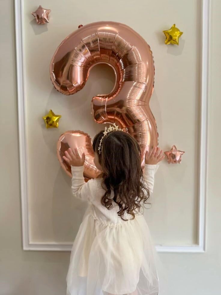 40 Inch Rose Gold 3 Large Number Balloon, 3 13 23 30 33 36 Rose Gold Birthday Party Decorations