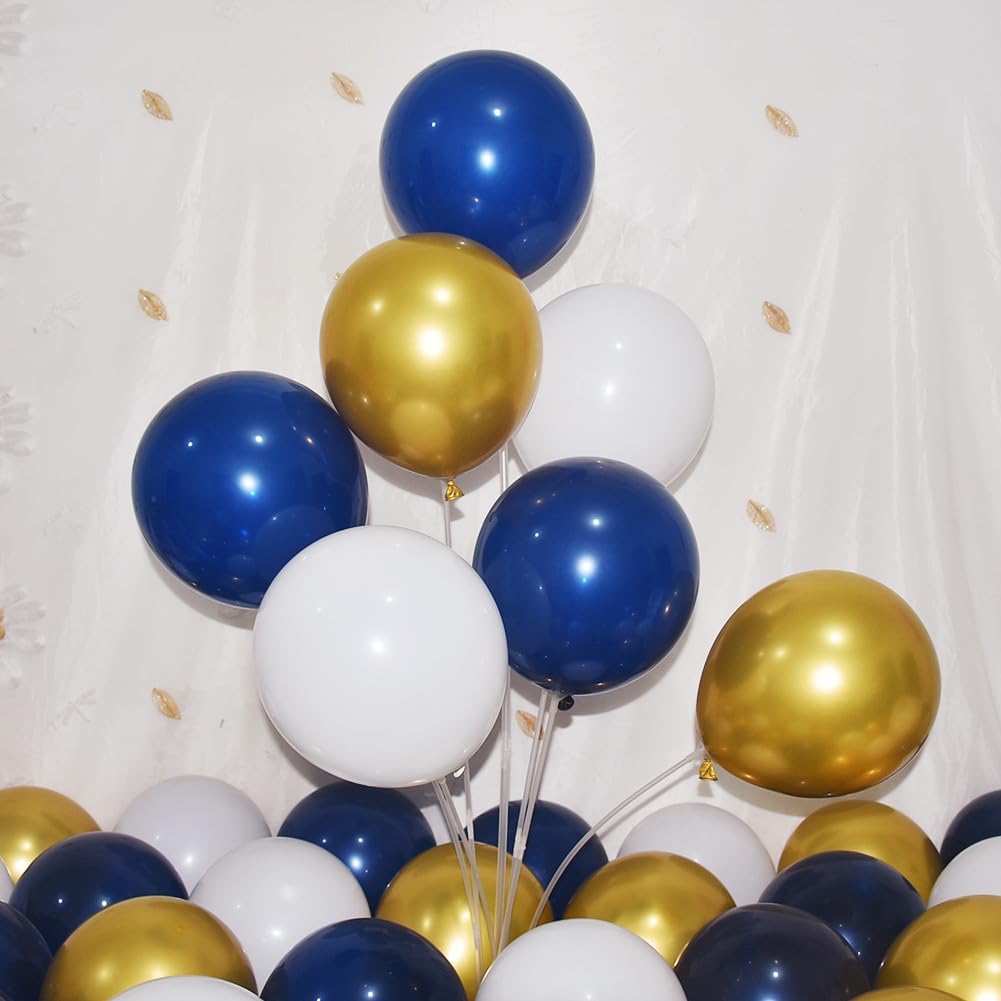 300 Pack Navy Blue Gold and White Balloons 5 Inch Metallic Latex Bulk Small Balloon Arch Garland