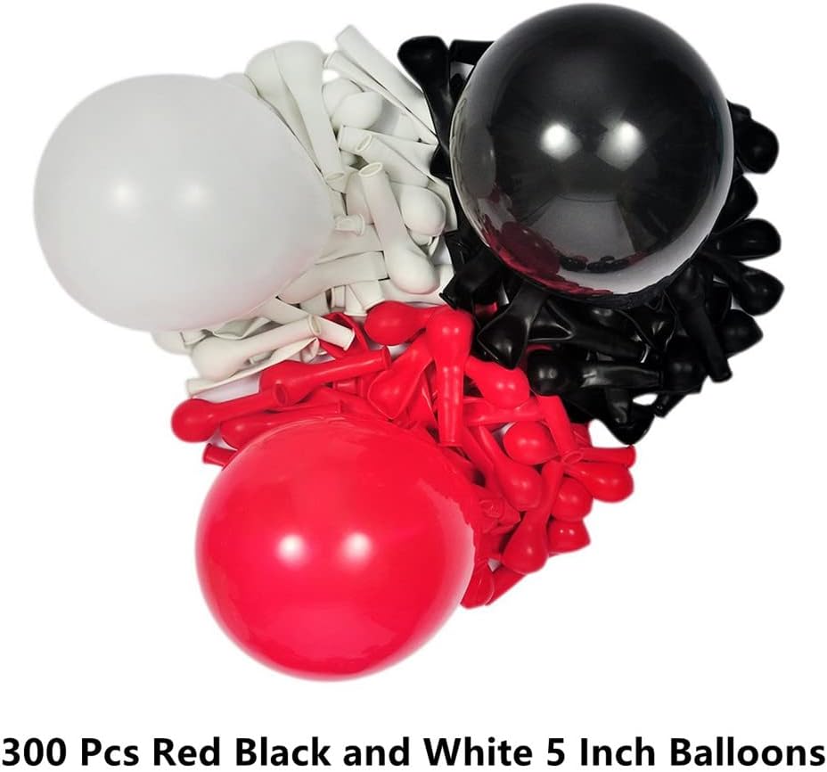 300 Pack Red Black and White Balloons - 5 Inch Mini Red Black and White Latex Small Balloons - 100