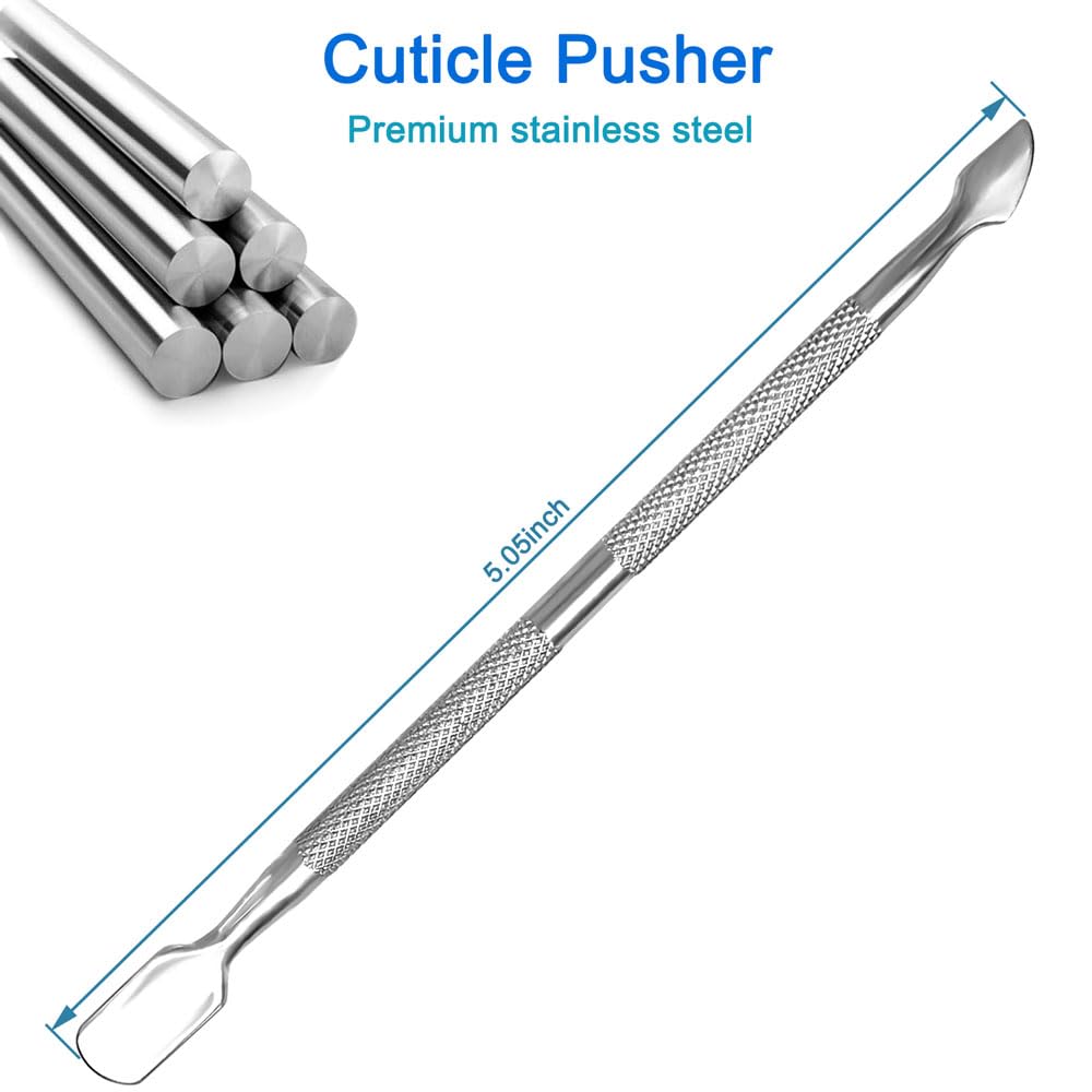 Manicure Kit for Women, 2-Piece Stainless Steel Nail Tools with Double-Ended Cuticle Pusher &