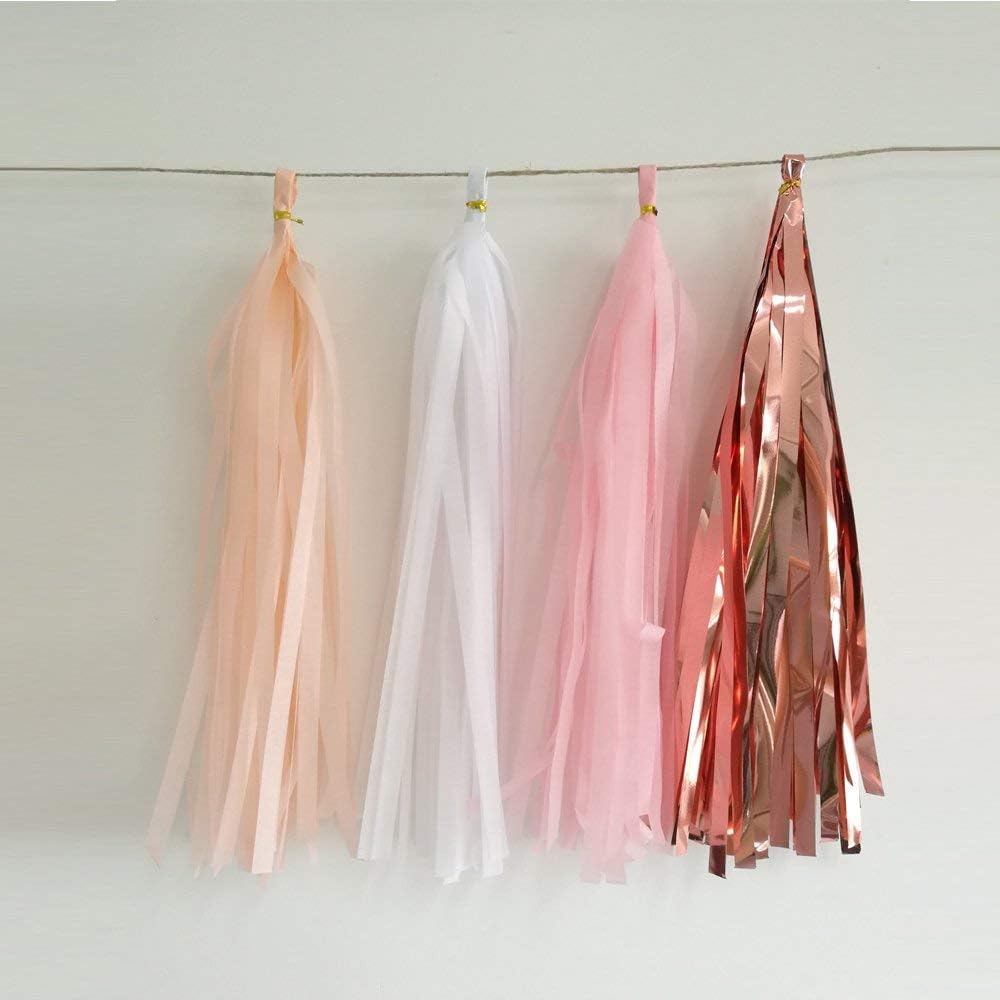 ZOOYOO Pink Shiny Tassel Garland Tissue Paper Tassel Banner,Table Decor,DIY Kits for Tassels Party