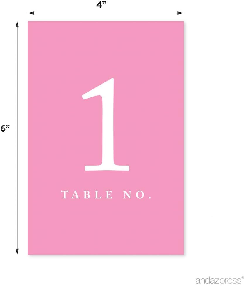 Andaz Press Table Numbers 1-20 on Perforated Paper, Pink, 4x6-inch Single Sided Sign, 1-Set, For