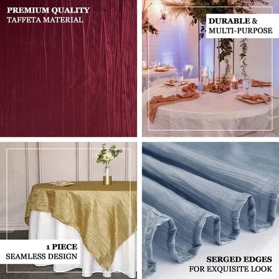 Tableclothsfactory 72"X72" Dusty Blue Accordion Crinkle Taffeta Table Overlay, Square Tablecloth