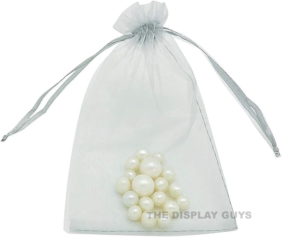 TheDisplayGuys 100-Pack 4x6 Silver Sheer Organza Gift Bags with Drawstring, Jewelry Candy Treat