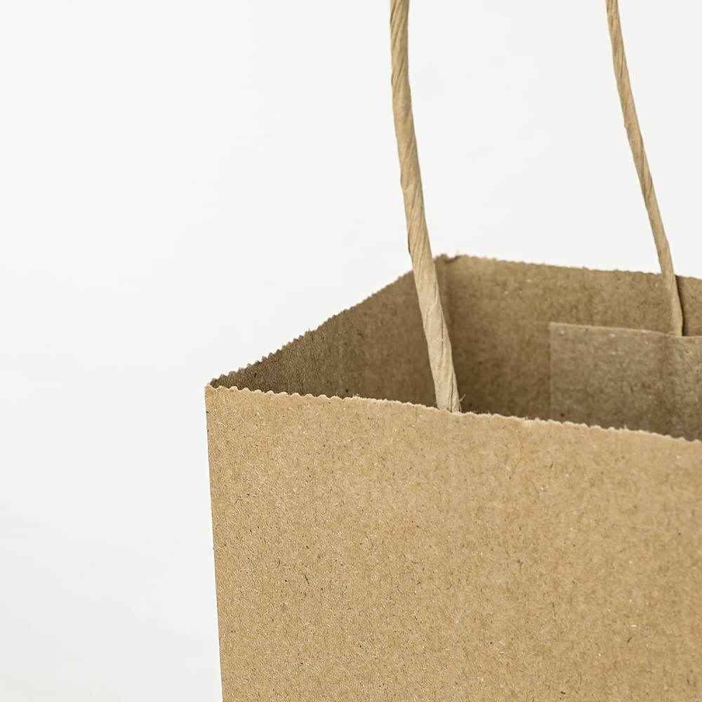 Oikss 100 Pack 5.25x3.25x8.25 Inch Small Plain Natural Kraft Paper Gift Bags with Handles Bulk for
