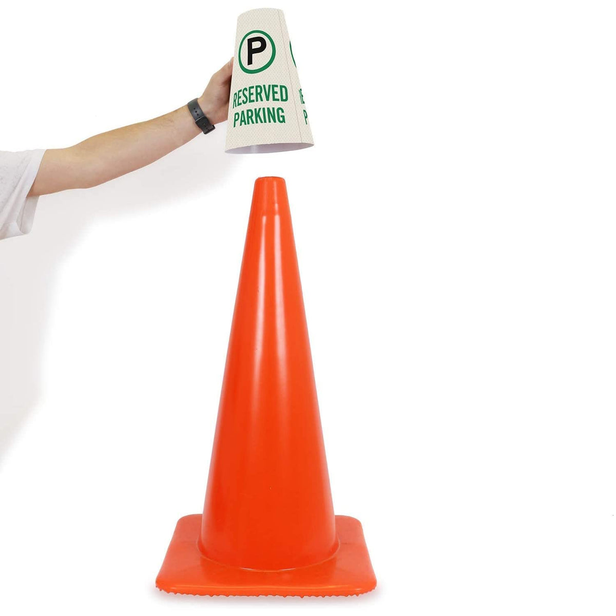 SmartSign 6-Pack 'Reserved Parking' Reflective Cone Message Sleeve Collar with Symbol, 360-Degree