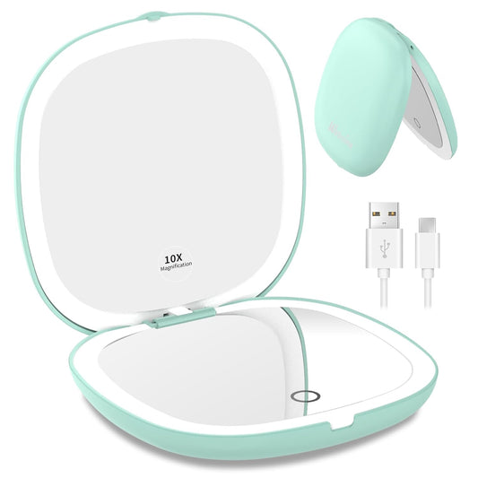 WOBSION Rechargeable Lighted Travel Makeup Mirror,1x/10x Compact Magnifying Mirror with