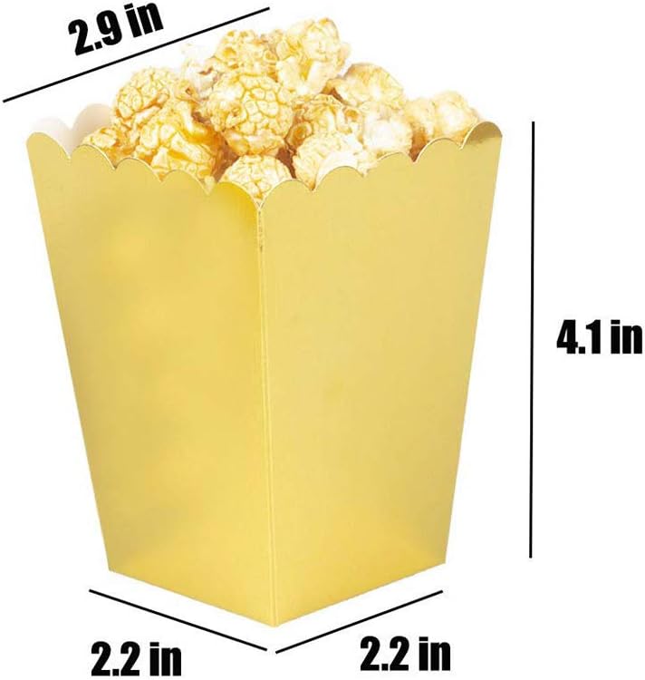 Gold Popcorn Boxes Mini Pack of 12, Paper Popcorn Container for Birthday Party, Graduation