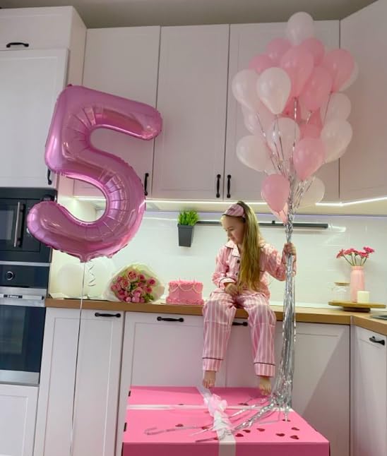 Pink 5 Number Balloon 40 Inch Large Birthday Balloon, Five 5th 15 25 35 50 55 Birthday Celebration