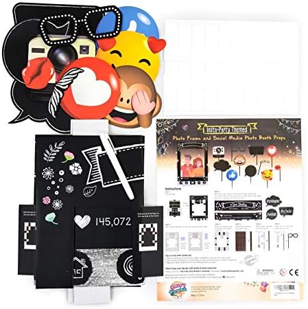 Insta-Themed Social Media Party Photo Booth Selfie Frame with Emoji & Speech Bubble Props. Great as