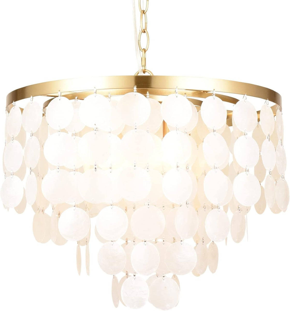 ALICE HOUSE 18.2" White Shell Chandeliers, Brushed Brass Finish, Coastal Kitchen Island Light