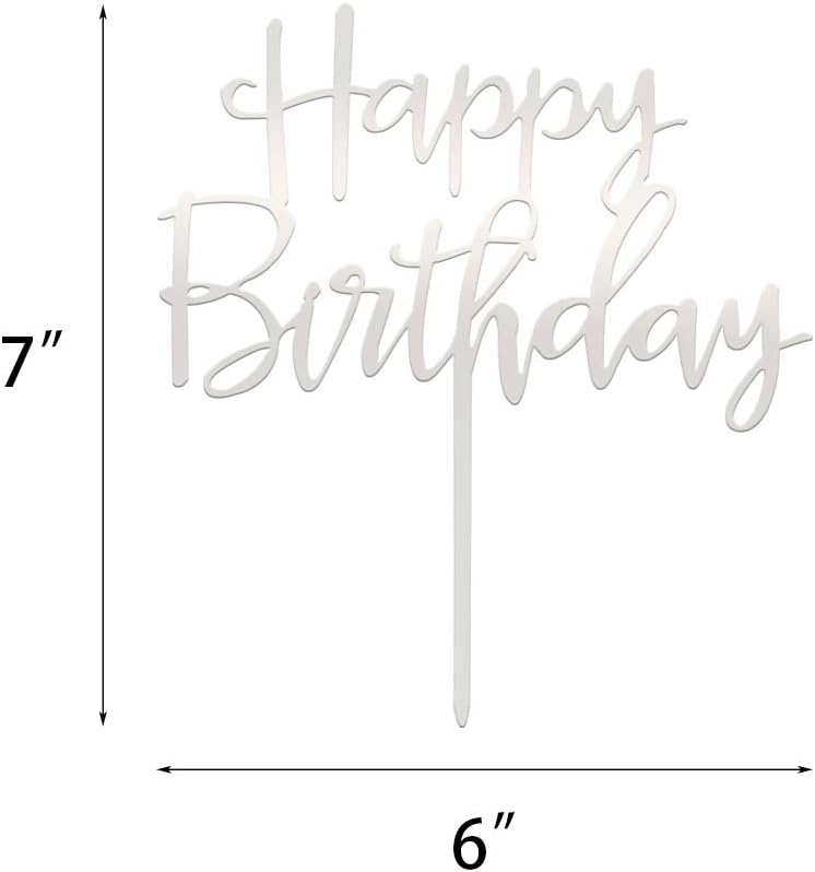 Happy Birthday Cake Topper, Mirrored Silver Acrylic Versatile Cake Topper for Birthday Party