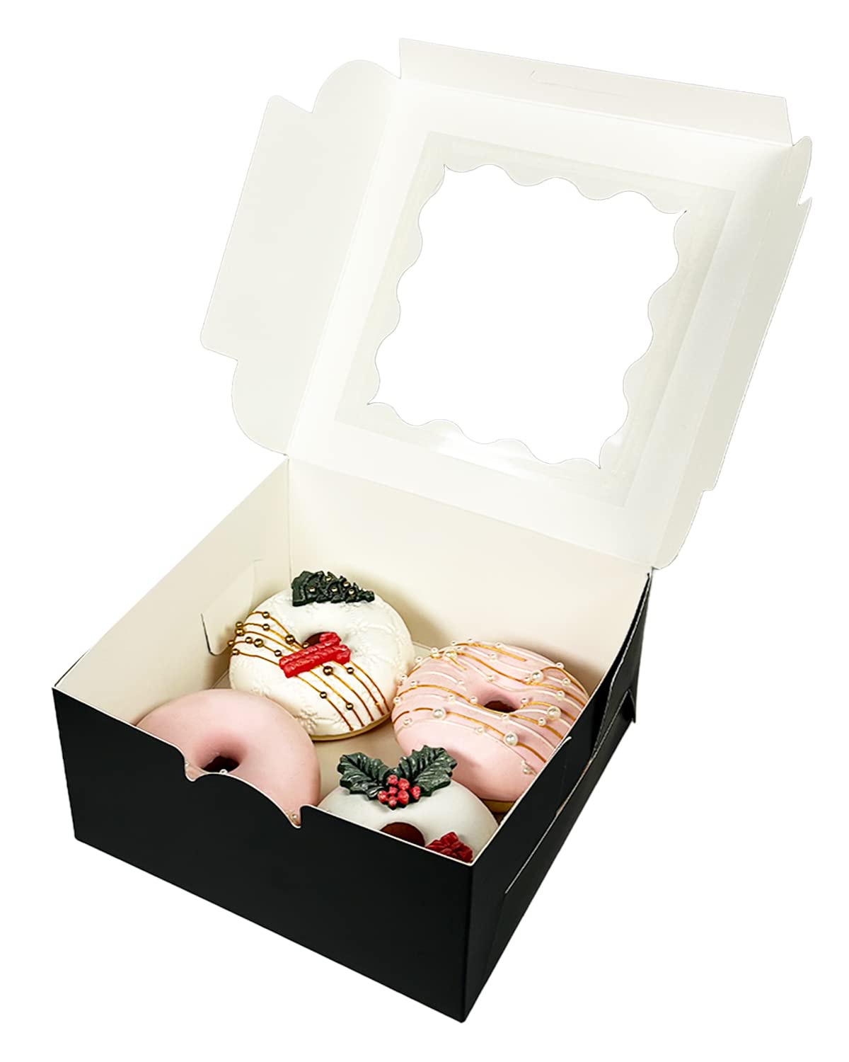 Bakepacker 100pcs Black Cookie Boxes 6x6x3 inches Easy Assemble Macaroon Pastry Boxes Bakery Boxes