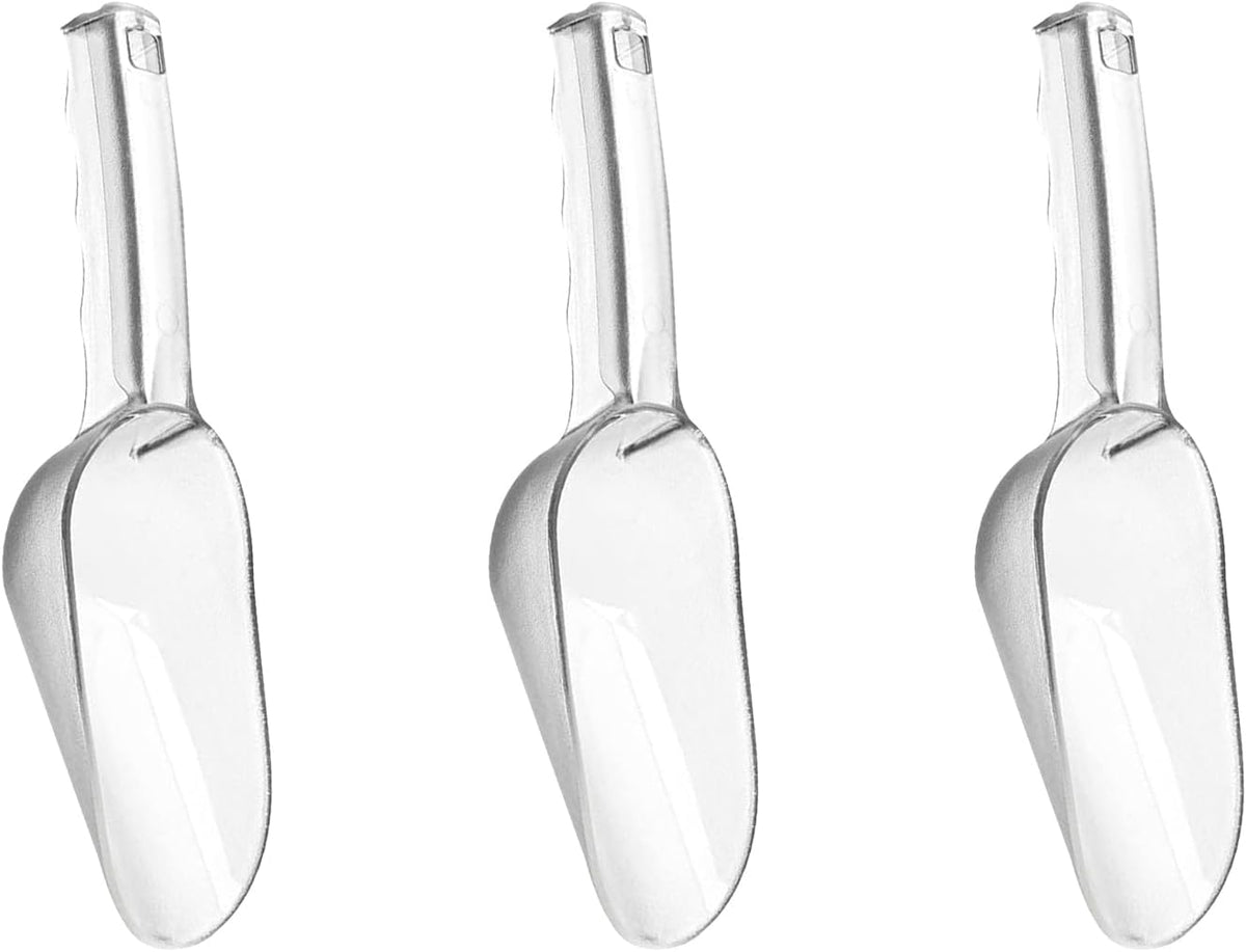 3PCS Clear Plastic Ice Scoop, 6 ounces Alec Ice Scoops, Kitchen Scoop for Ice Bucket Ice, Popcorn